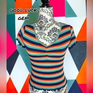 GOOD LUCK GEM Stripped Cropped Tee- Medium